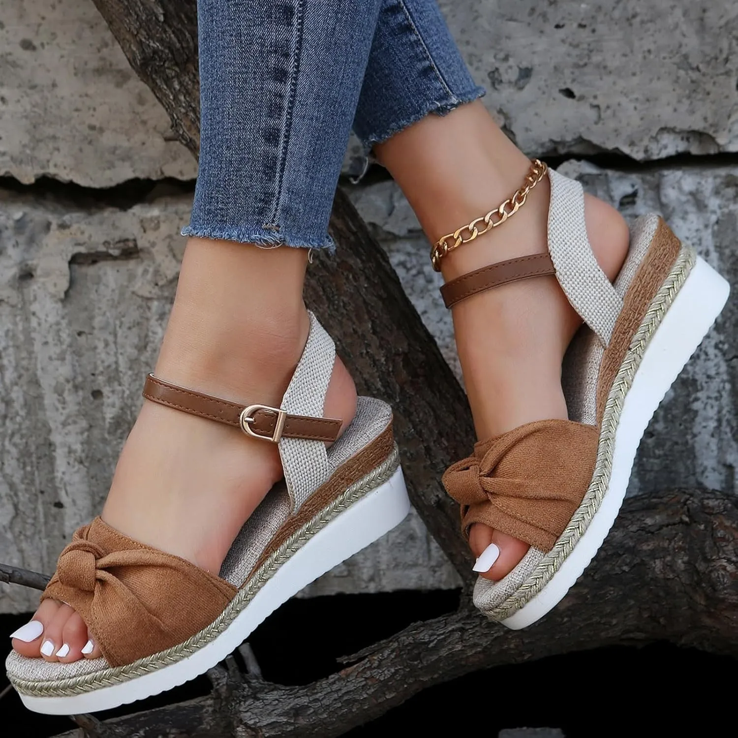 Summer Sandals for Women 2025,Womens Slip On Espadrilles Wedges Sandals Slides Platform,Low Wedge Shoes for Women Dressy,Orthopedic Sandals for Women