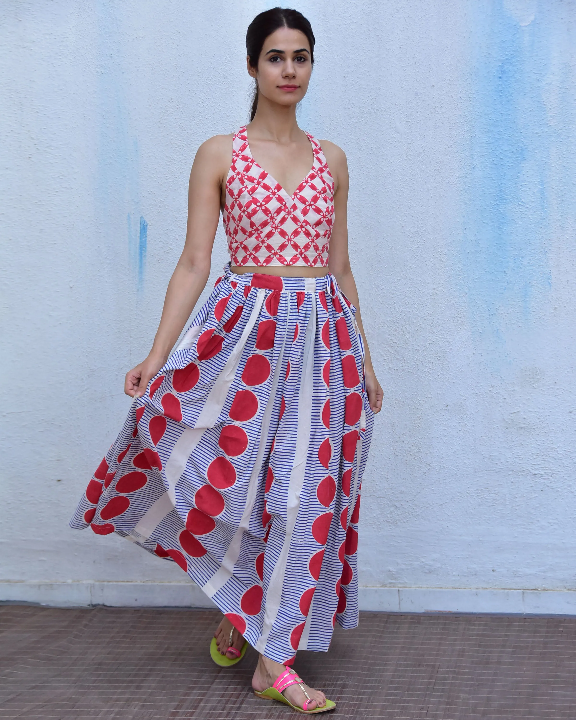 Sweetheart Handblockprinted Cotton Crop Top - Rain Dancing
