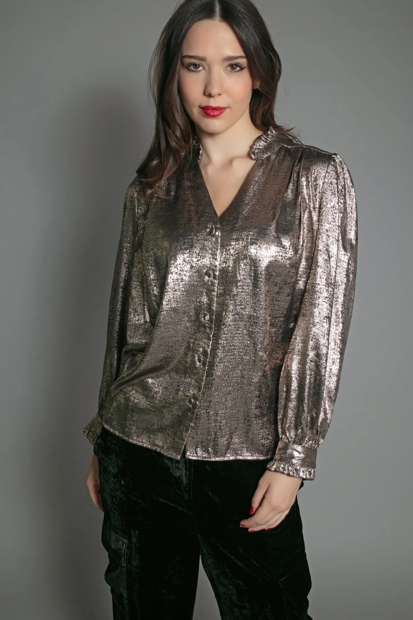 SYLVIA LAME BLOUSE IN LIGHT BRONZE