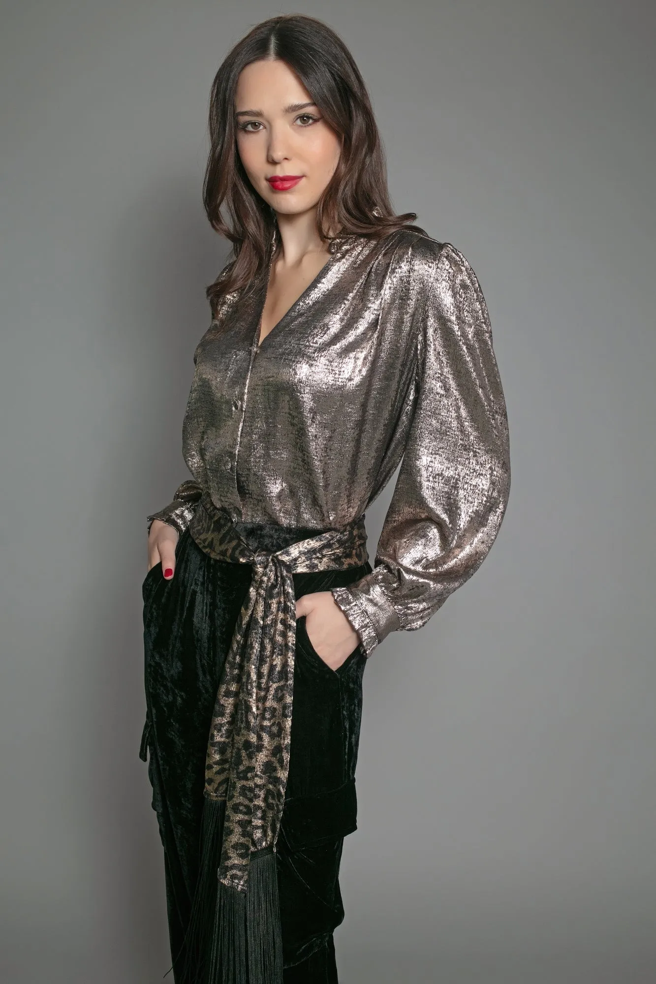 SYLVIA LAME BLOUSE IN LIGHT BRONZE