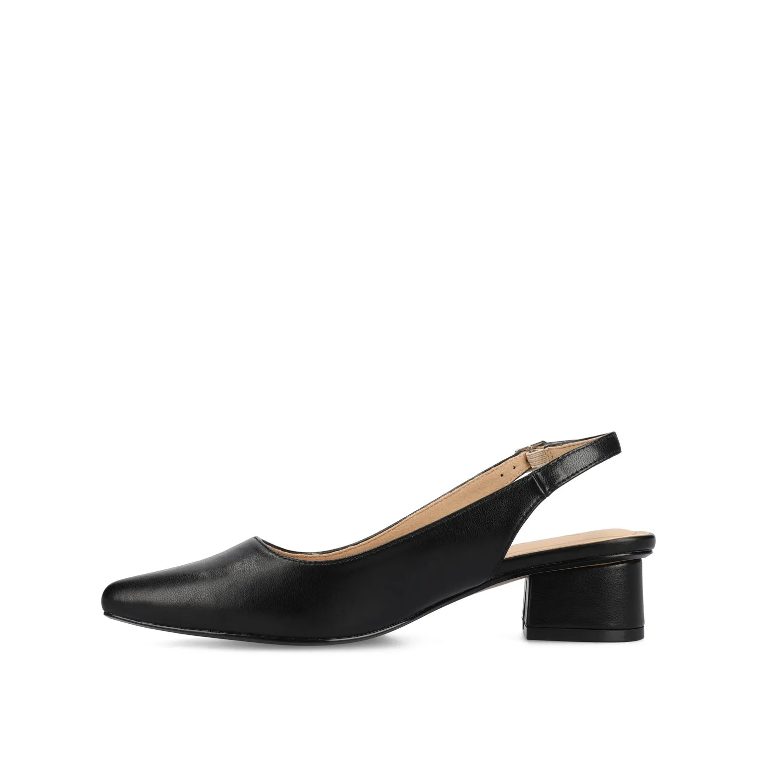 SYLVIA LOW BLOCK PUMP HEELS IN FAUX SUEDE