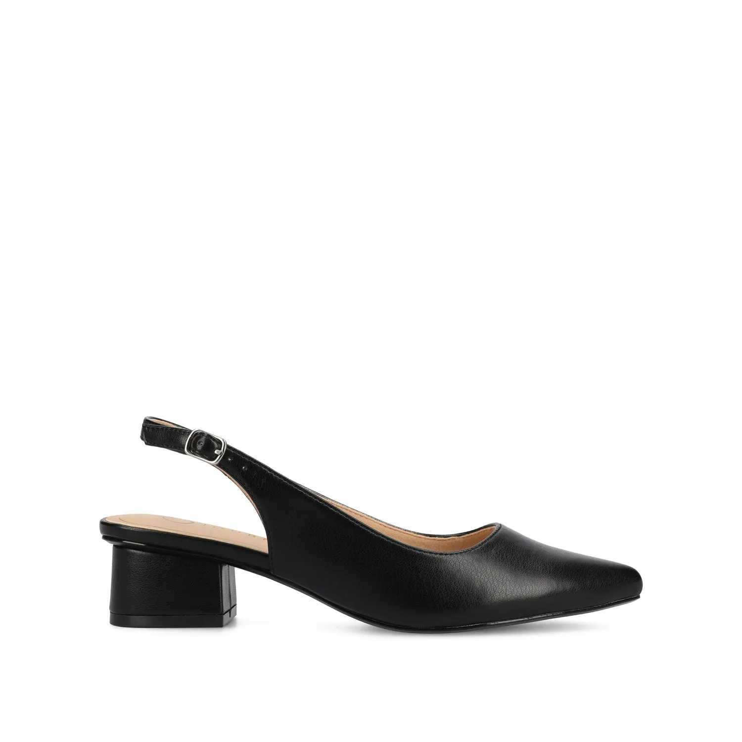 SYLVIA LOW BLOCK PUMP HEELS IN FAUX SUEDE