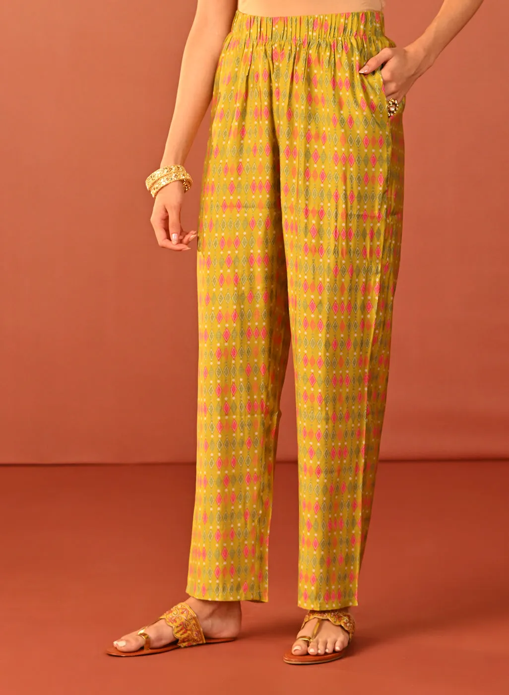 Tarana Lime Green Printed Chanderi Kurta Set for Women
