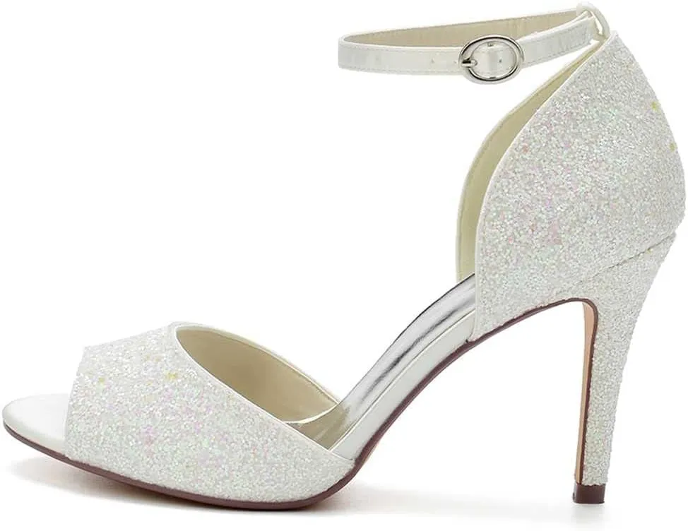 TarfiC Sparkling Peep Toe Kitten Heel Wedding Sandals with Ankle Strap | Elegant Low Heel Bridal Shoes for Brides & Sexy Stiletto Alternative