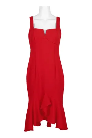 Taylor Sophisticated Square Neck Sleeveless Dress with Playful Flutter Hem and Zipper Back