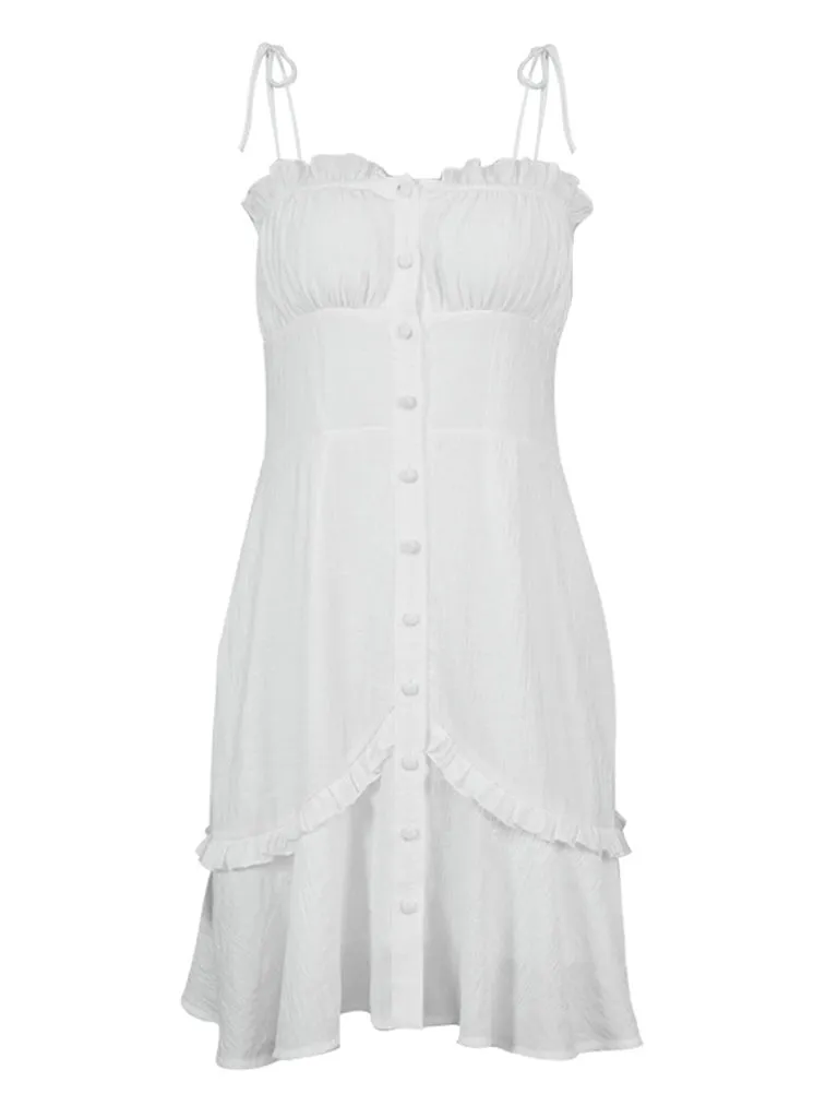 Texture Cami Mini Dress with Ruffle Accents