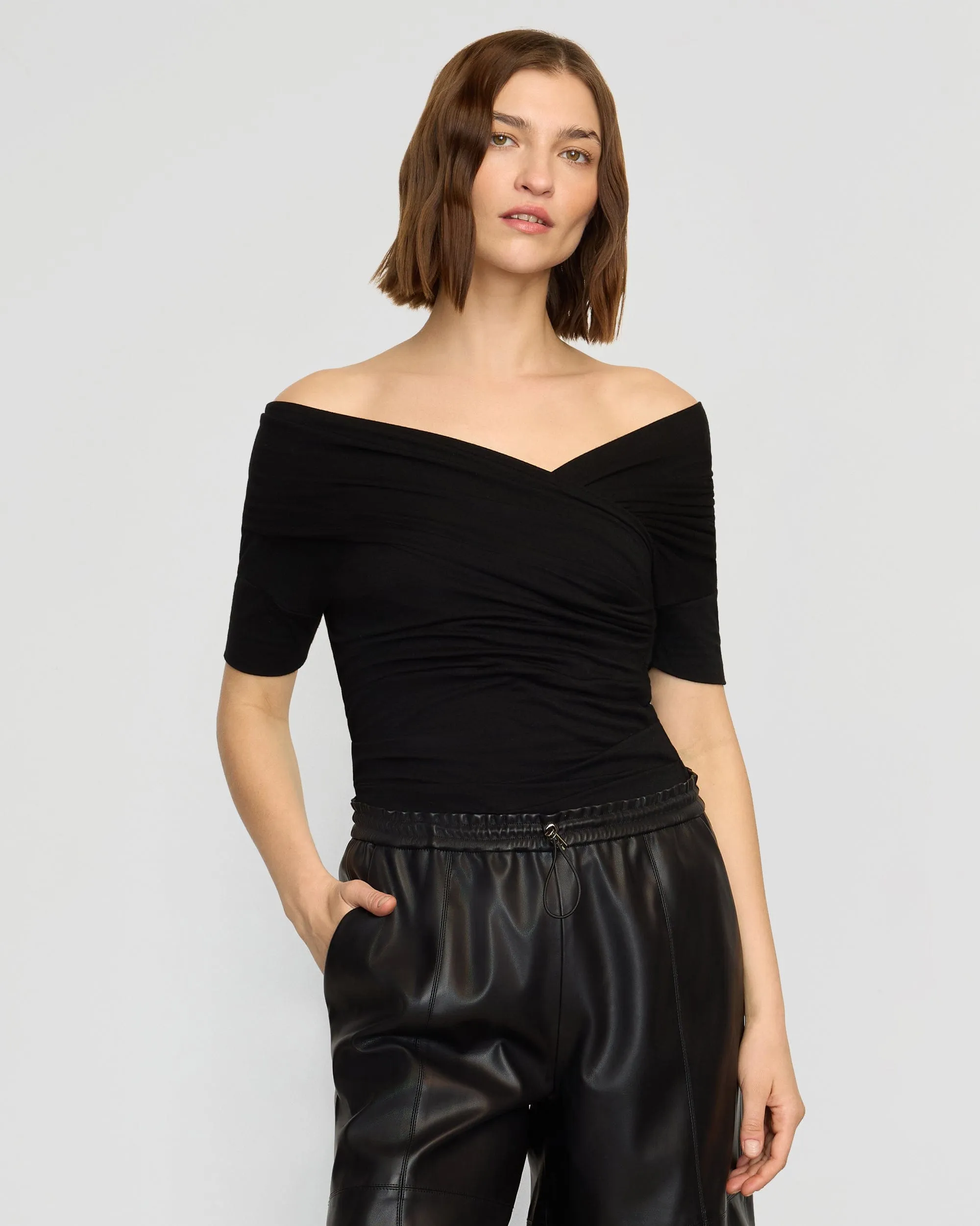 Thalia Ruched Off-Shoulder Tee