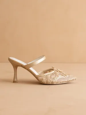 The Katie | Gold Lace Pointed Toe Mid Heel Mule
