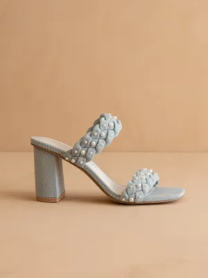 The Parisa | Denim Braided Pearl Heeled Sandals