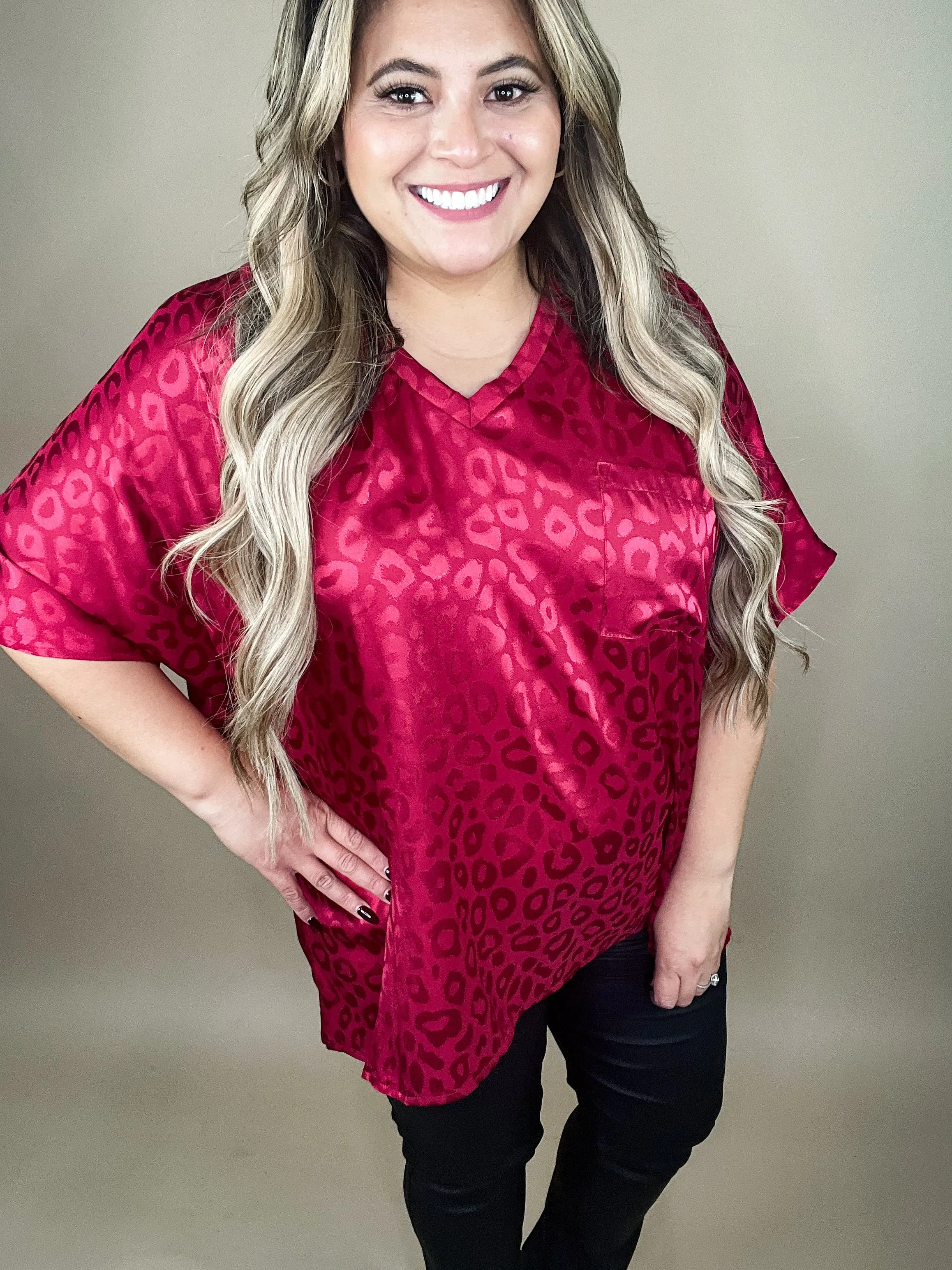The Royalty Wine Short Sleeve Leopard Print Top