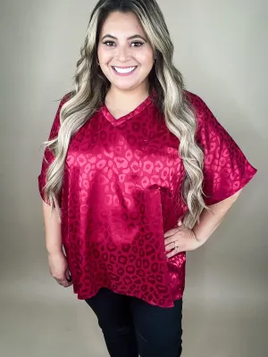 The Royalty Wine Short Sleeve Leopard Print Top