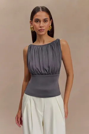 Tiarna Slinky Ruched Top - Dark Charcoal
