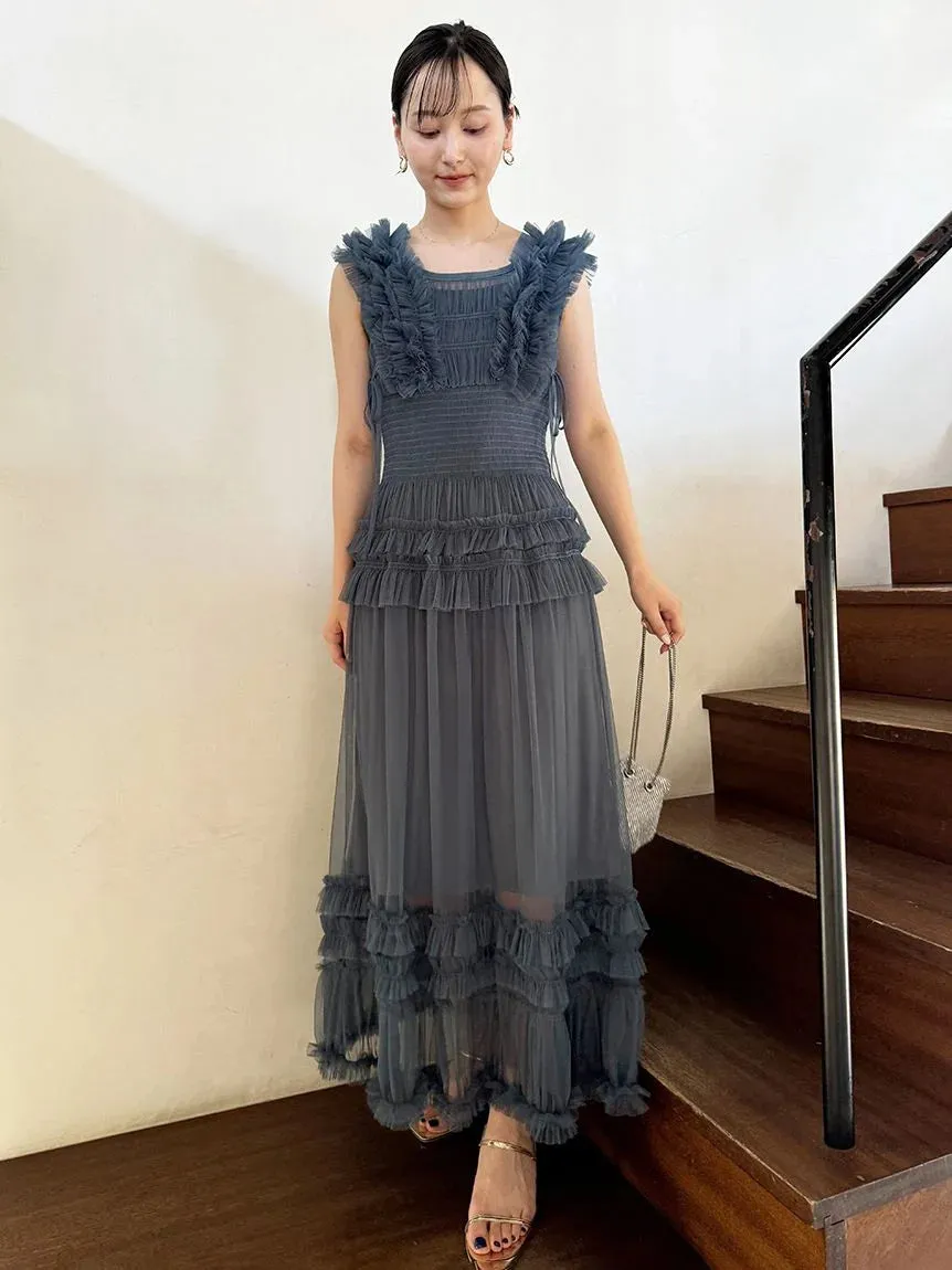 Tiered Smocked Ruffle Sheer Midi Dress