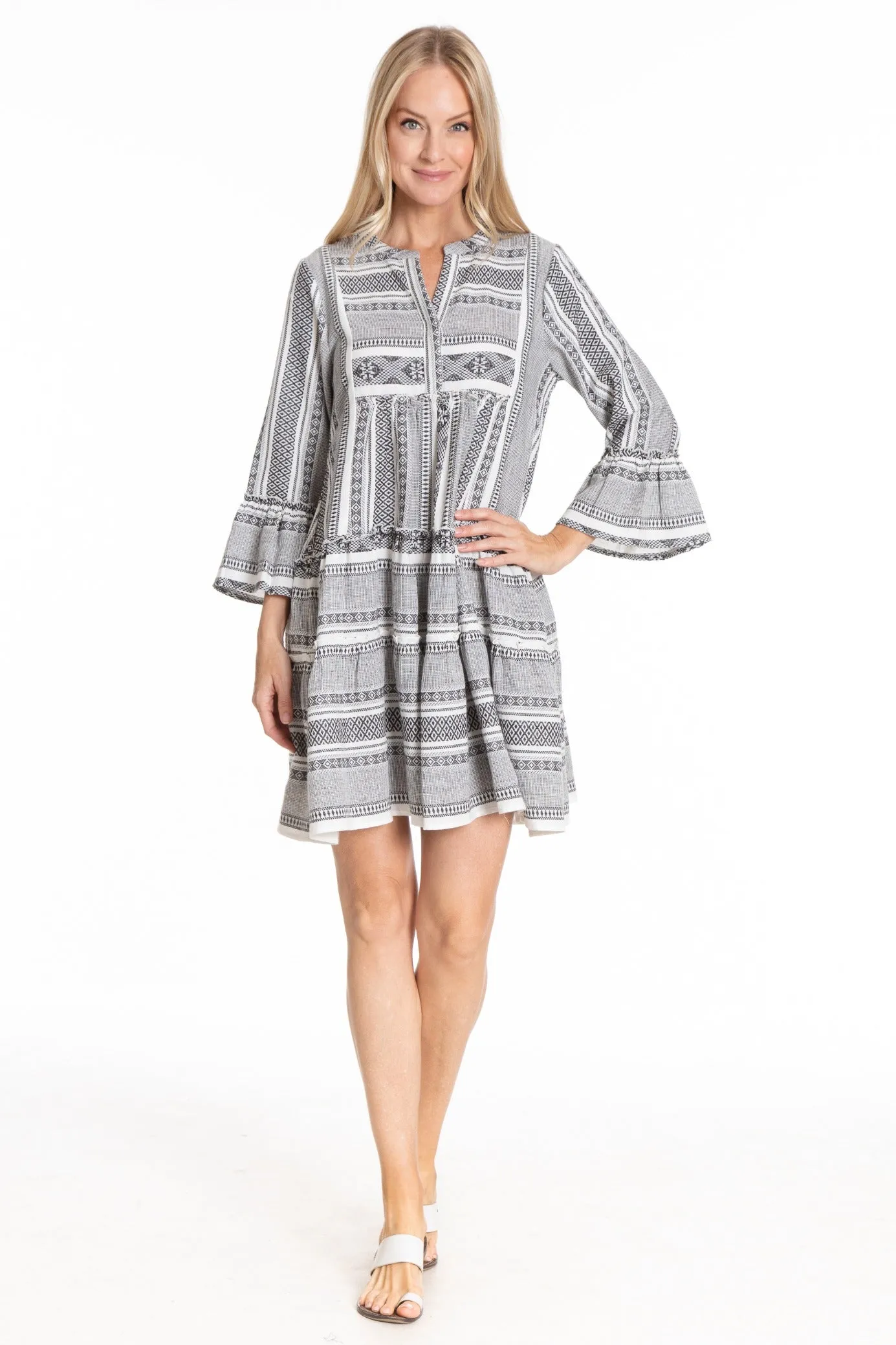 Tiered Tunic Dress With Flounce Sleeve