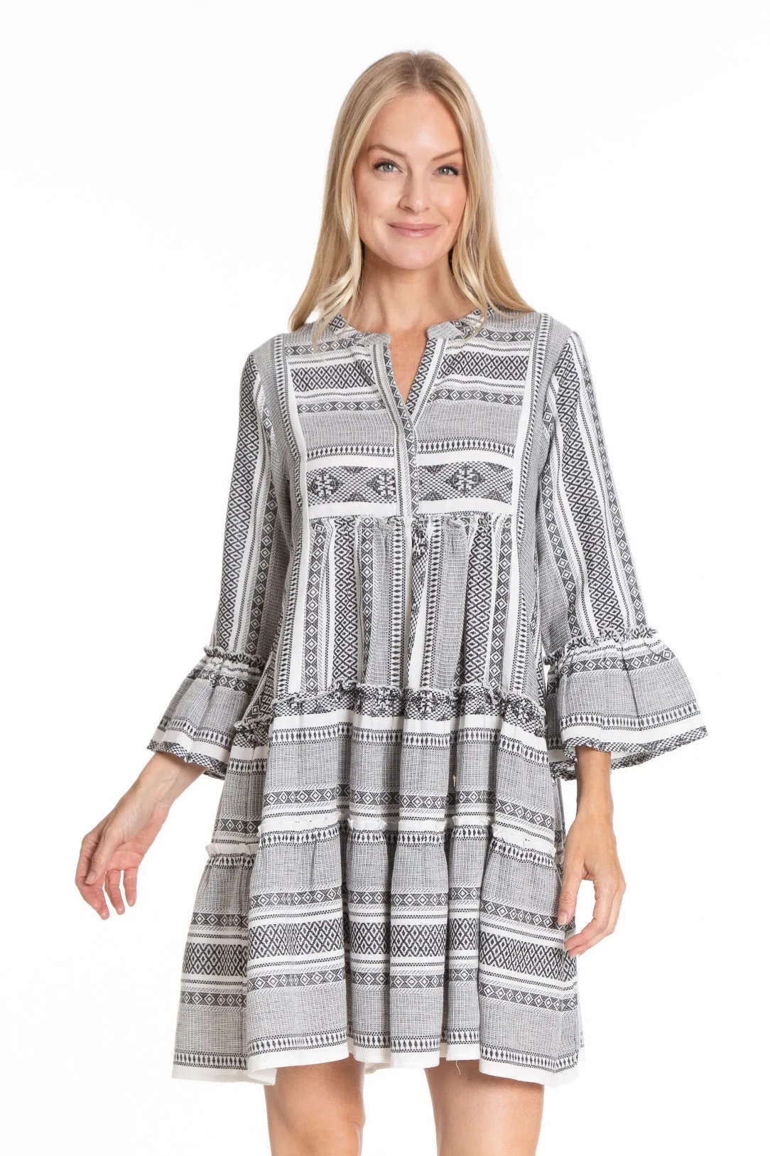 Tiered Tunic Dress With Flounce Sleeve