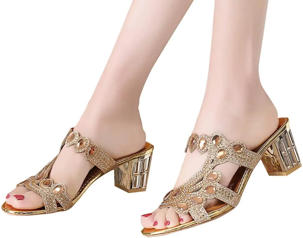 Toe Women's Bohemia Thick Casual Shoes Ladies Sandals Crystal Slipper Platform Sandals for Women