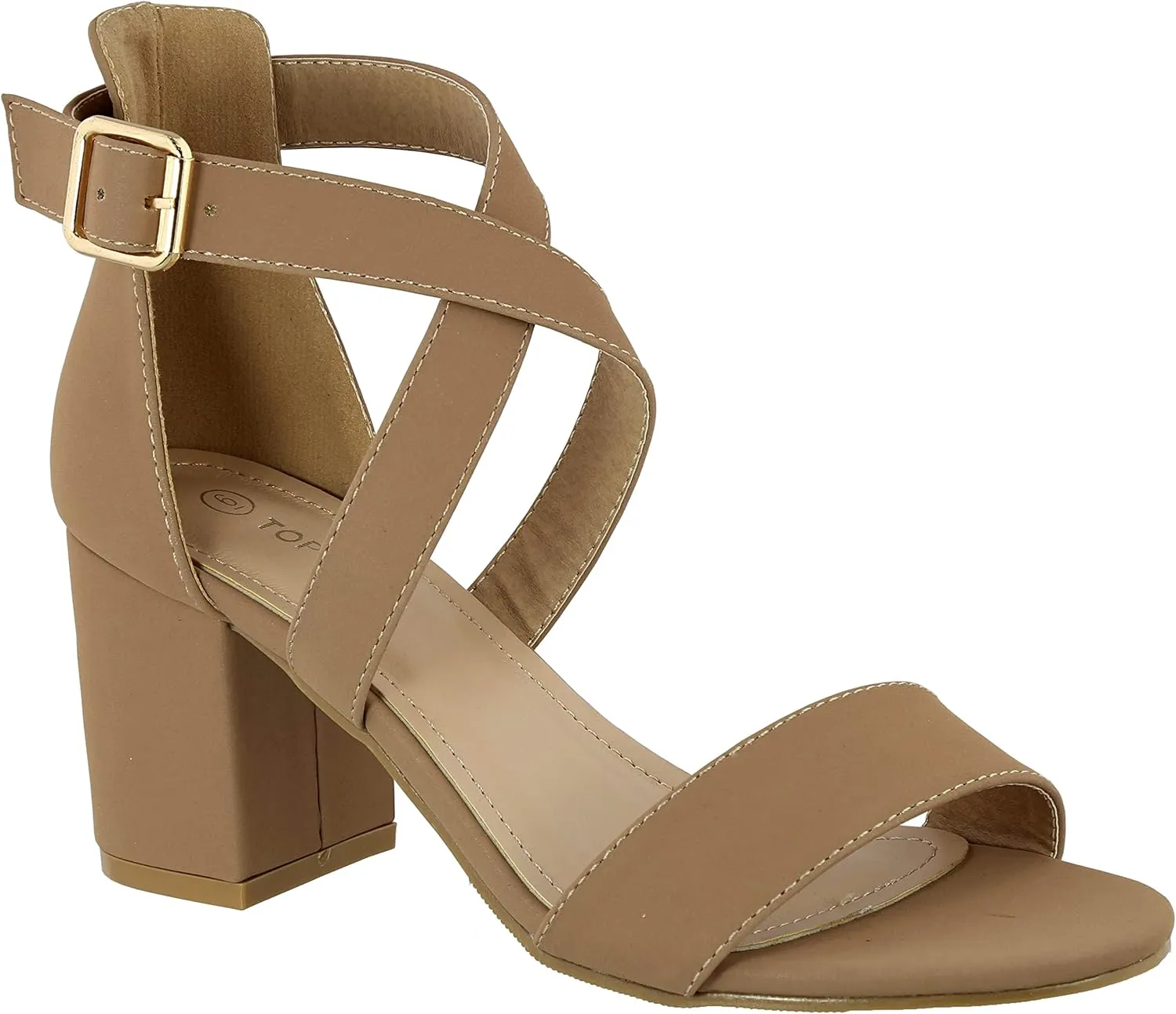 TOP Moda Womens Casual/Dressy Open Toe Criss Cross Straps Ankle Strap Low Chunky Heels - Black