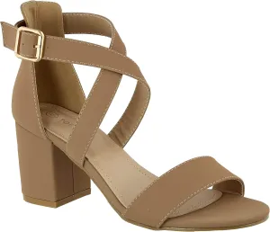 TOP Moda Womens Casual/Dressy Open Toe Criss Cross Straps Ankle Strap Low Chunky Heels - Black