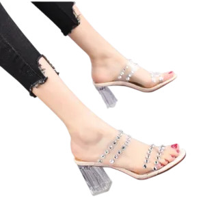 Transparent Fashion Square Heel Slippers