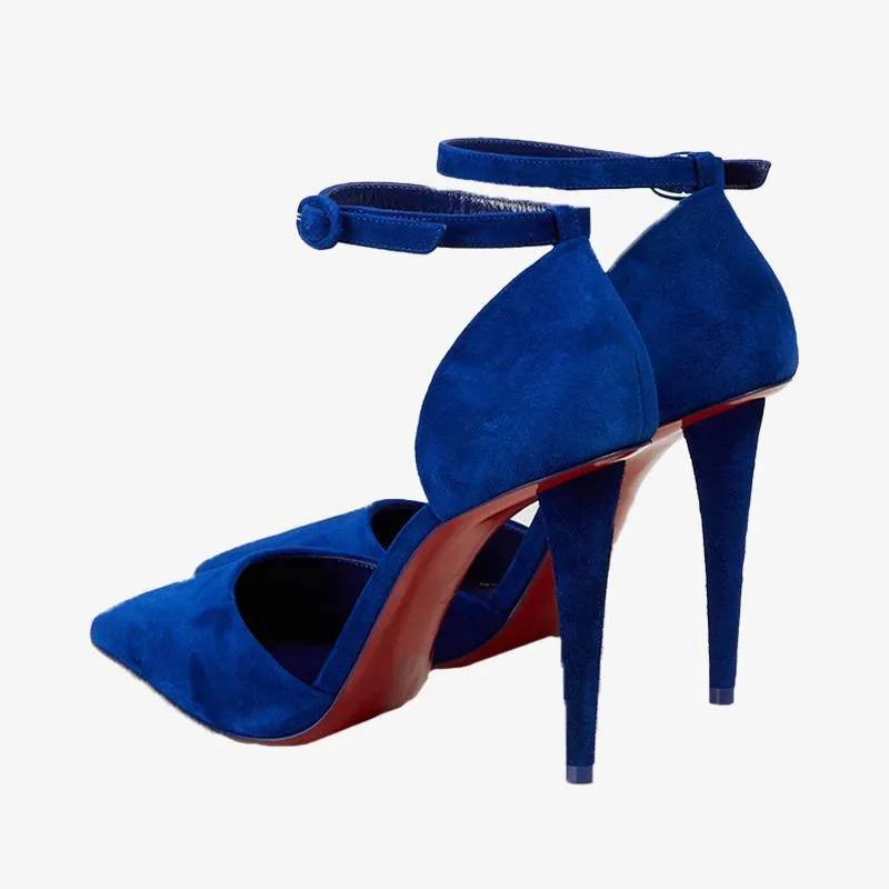 Trendy Blue Suede Ankle Strap Pump