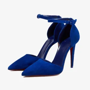 Trendy Blue Suede Ankle Strap Pump