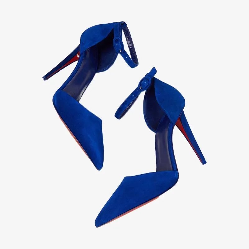 Trendy Blue Suede Ankle Strap Pump