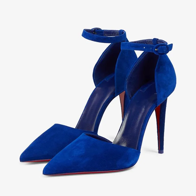 Trendy Blue Suede Ankle Strap Pump