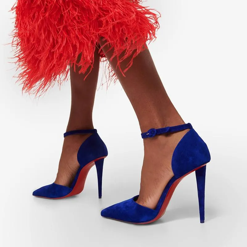 Trendy Blue Suede Ankle Strap Pump