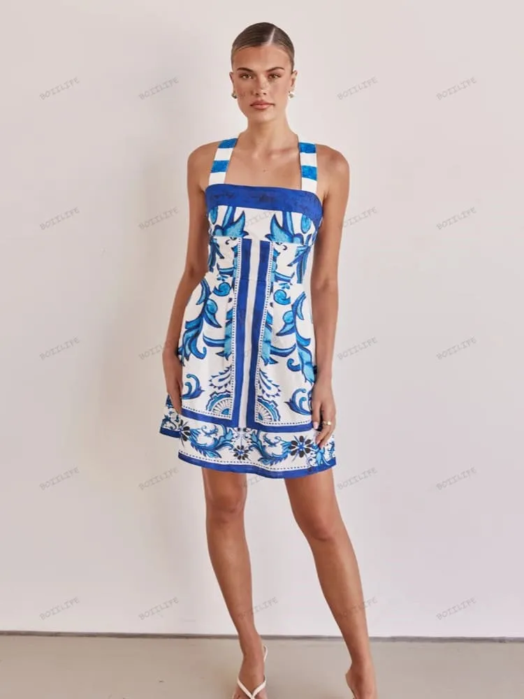 Trendy Casual Printed Spaghetti Strap Mini Dress