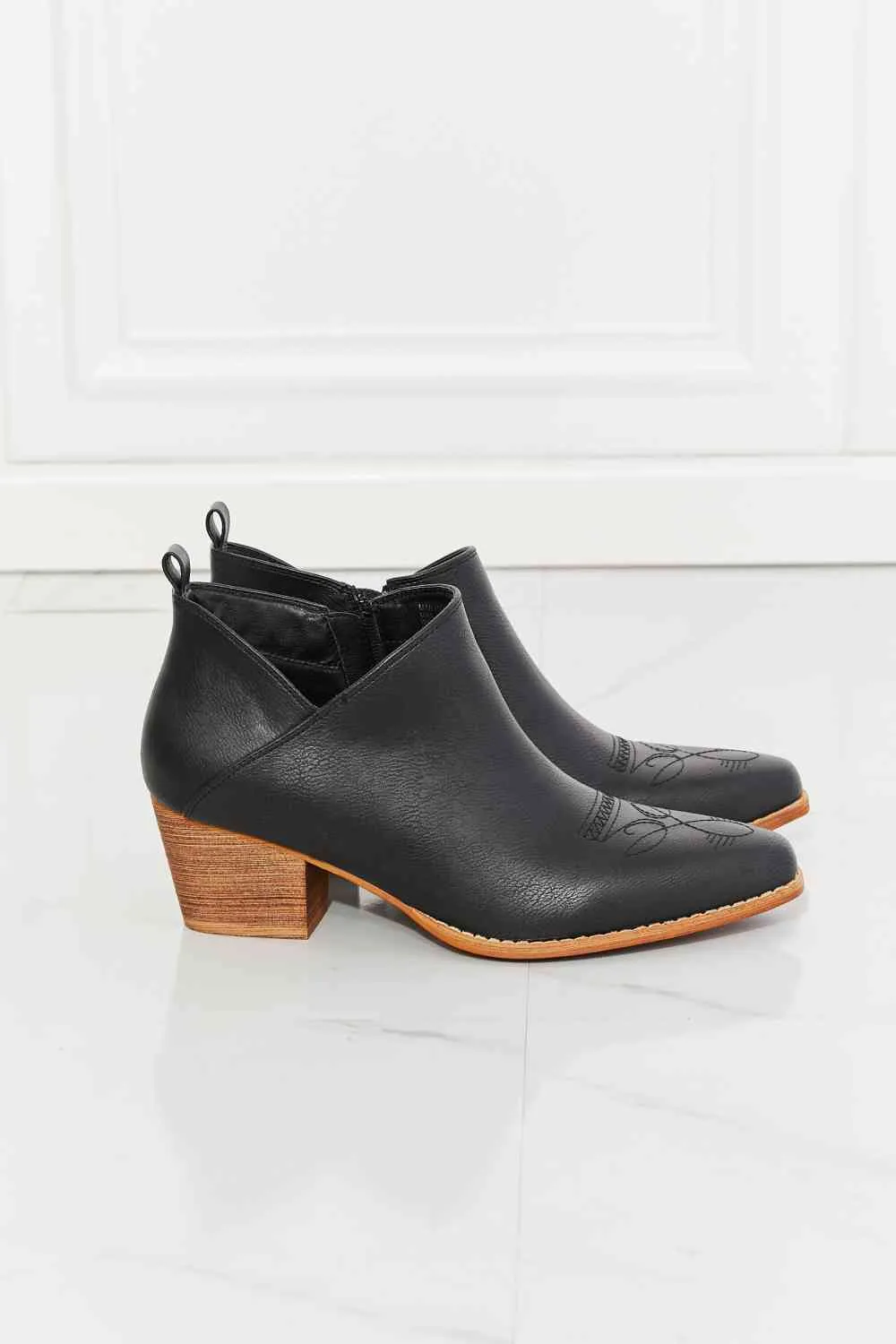 Trust Yourself Embroidered Crossover Cowboy Bootie-Black