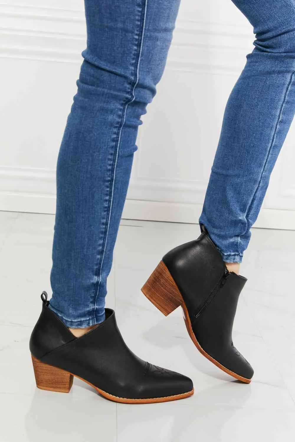 Trust Yourself Embroidered Crossover Cowboy Bootie-Black