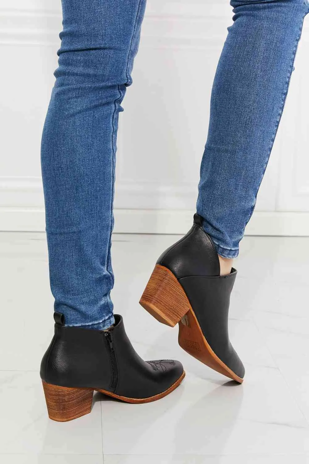Trust Yourself Embroidered Crossover Cowboy Bootie-Black