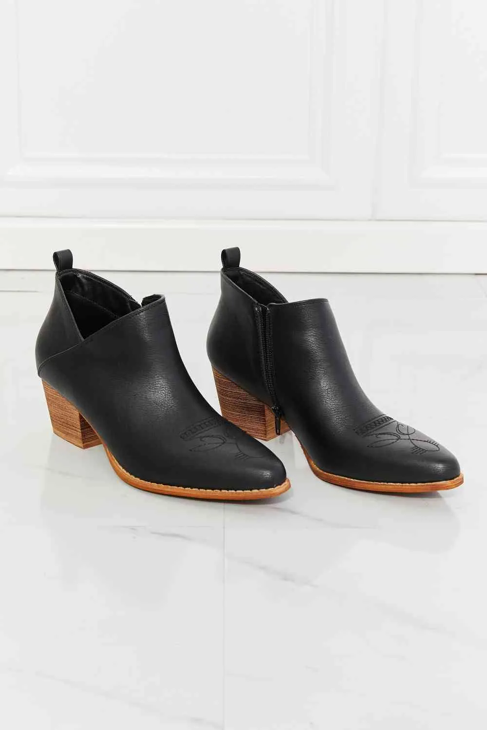 Trust Yourself Embroidered Crossover Cowboy Bootie-Black