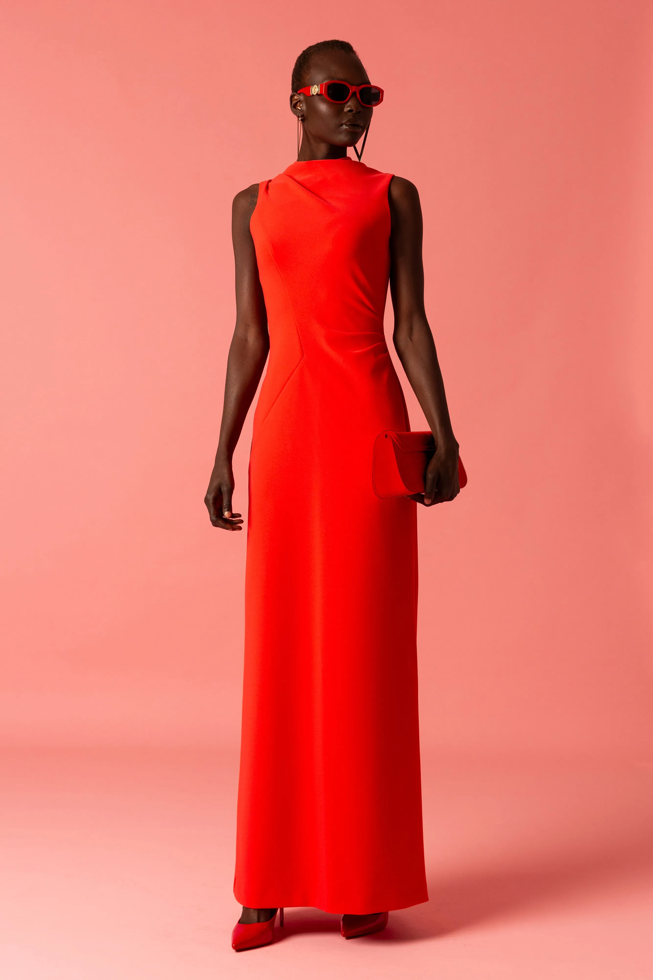 Tucked Shoulder Column Gown