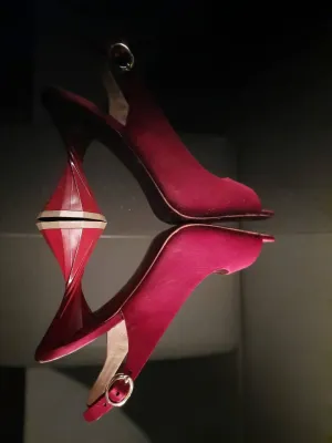 twisted peep toe sling - marsala