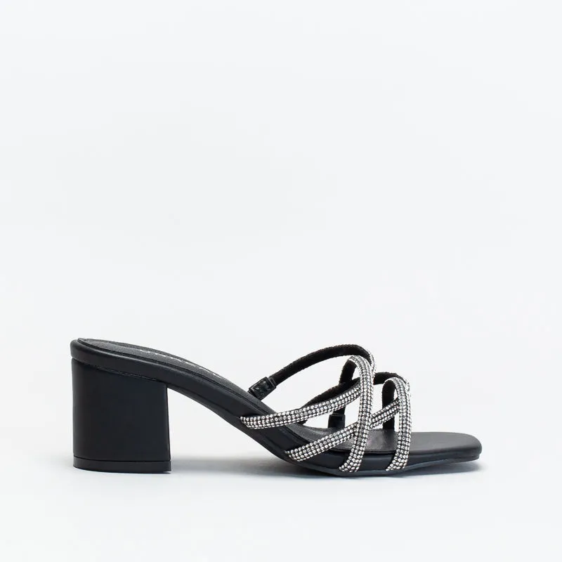 Unreal Women Diamante Strappy Mid Block Heel _ 147568