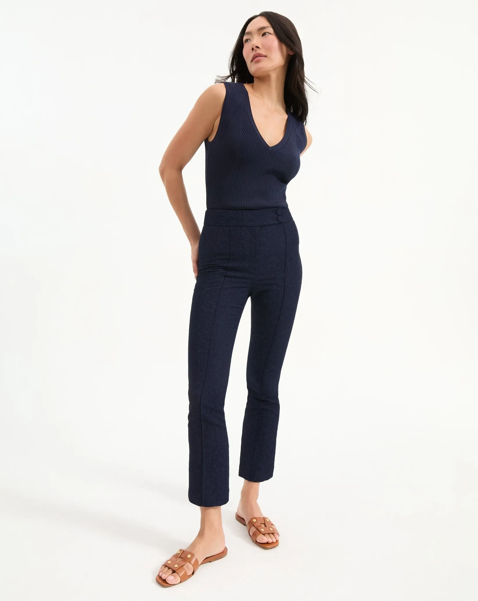 Veronica Beard Dell Jacquard Pant in Navy