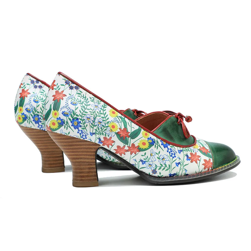 Vintage Hand-embossed Leather Low Heels