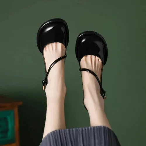 Vintage Square Toe Block Heel Mary Janes - Black