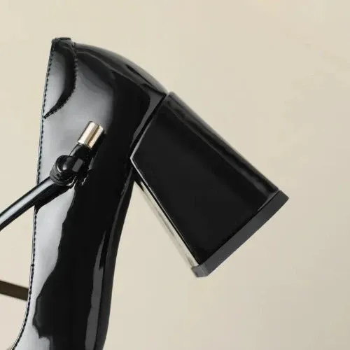 Vintage Square Toe Block Heel Mary Janes - Black