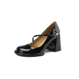 Vintage Square Toe Block Heel Mary Janes - Black