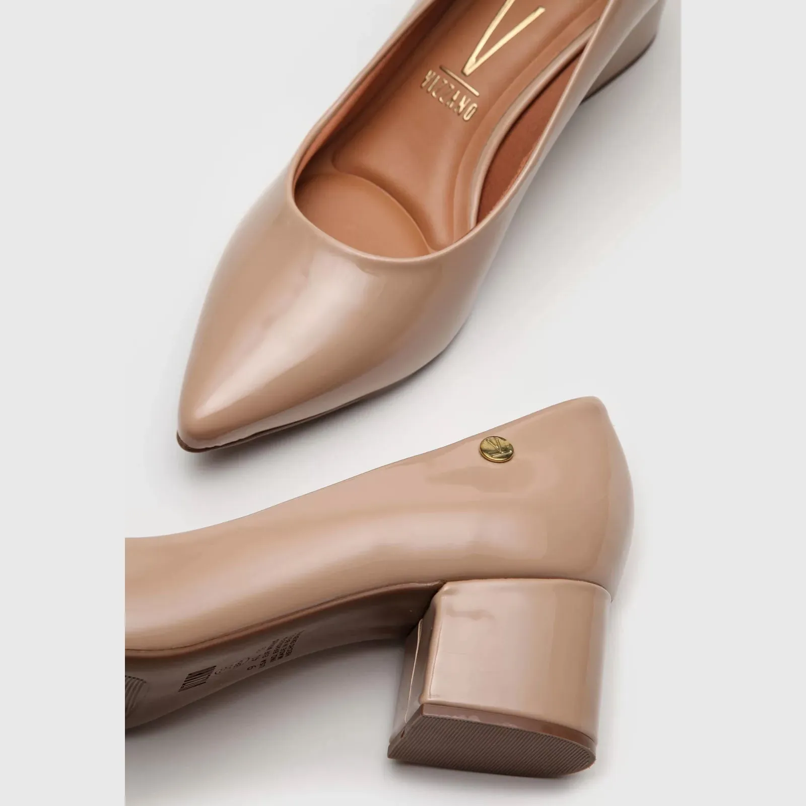 Vizzano 1220-315 Block Heel Pump in Beige Patent