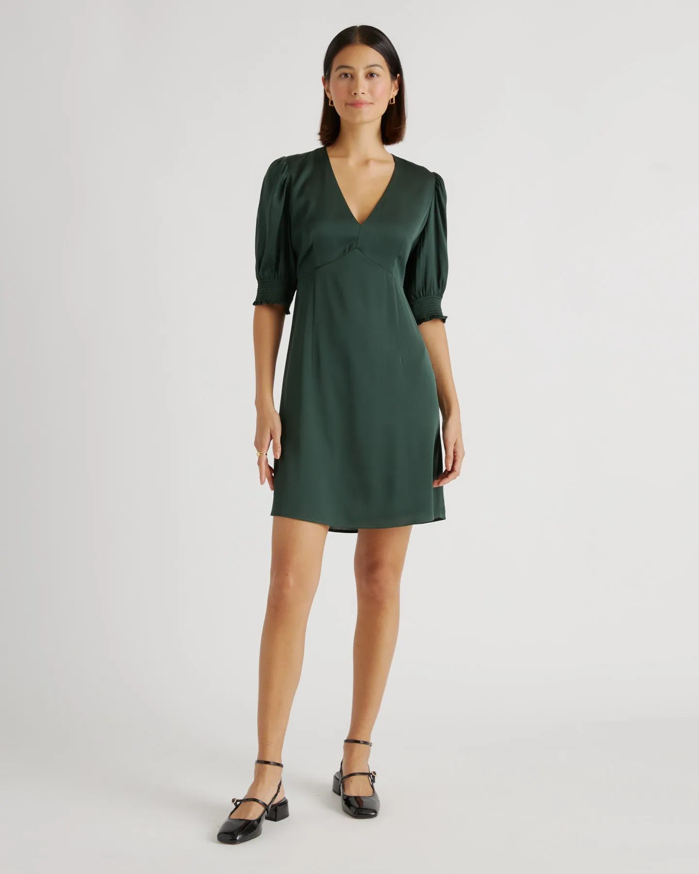 Washable Stretch Silk Puff Sleeve Mini Dress