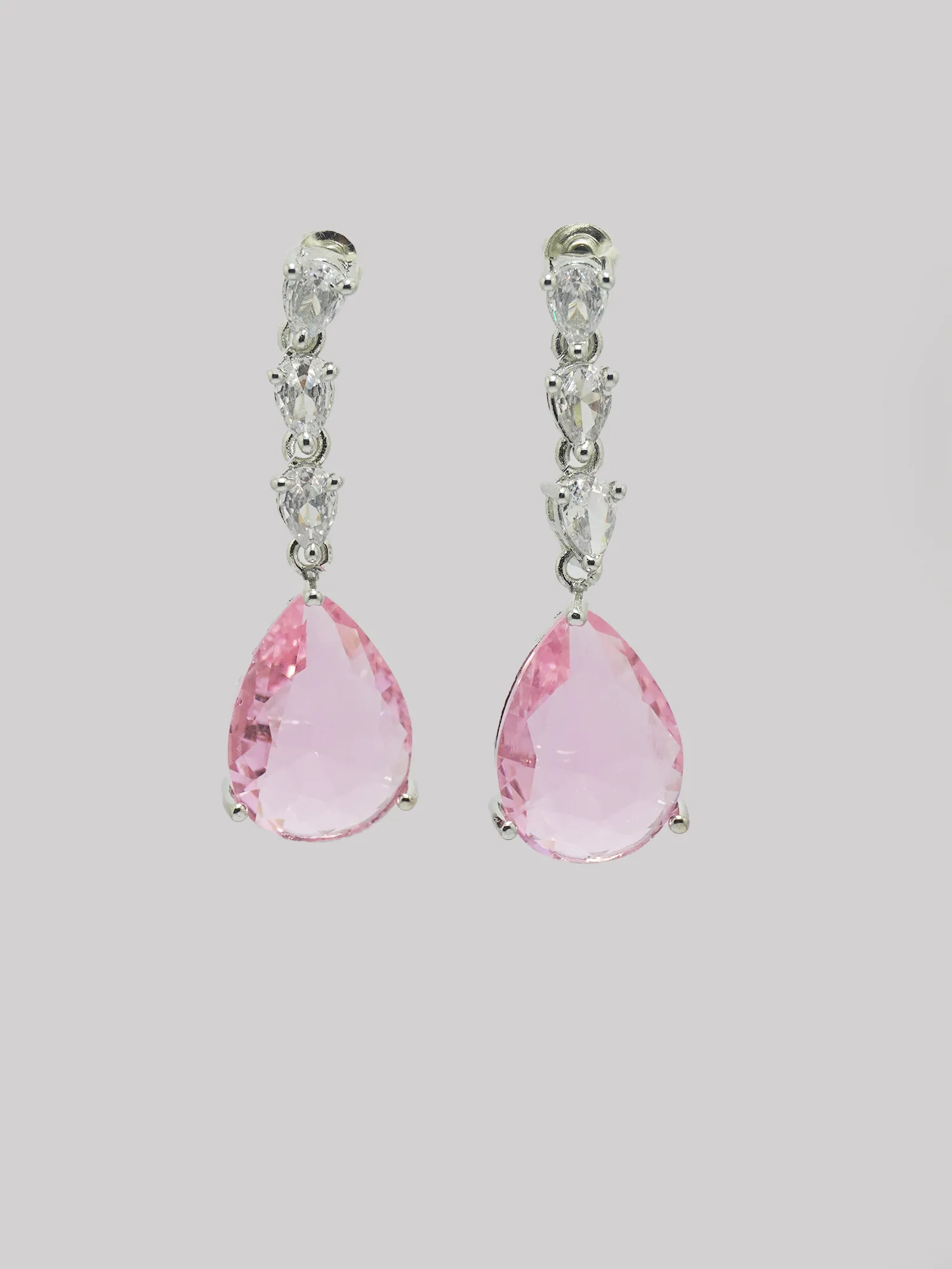 Water Drop Pink and White American Diamond Necklace and Earrings Set