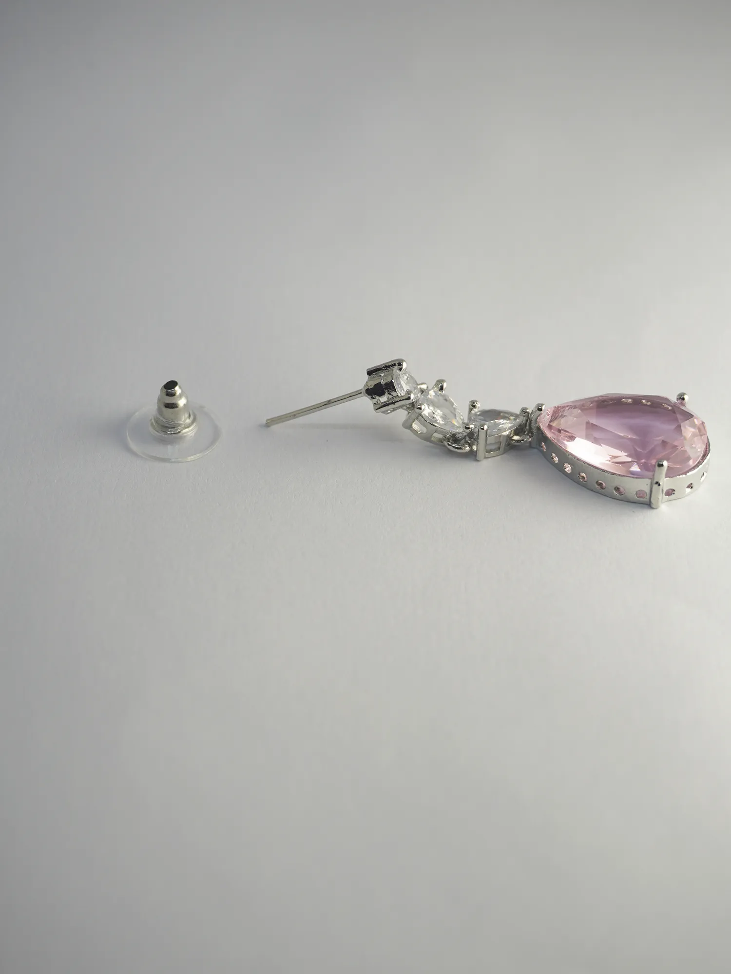 Water Drop Pink and White American Diamond Necklace and Earrings Set