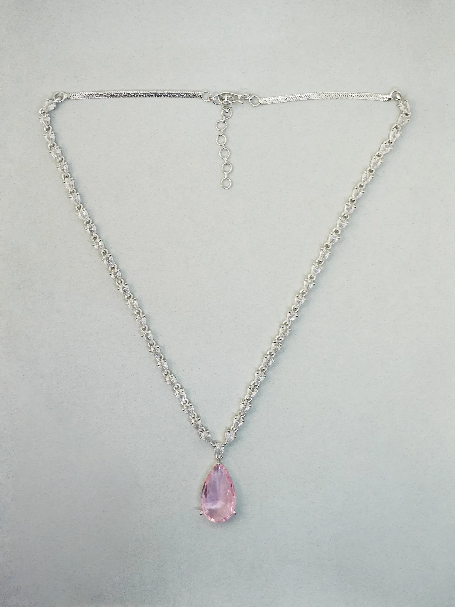 Water Drop Pink and White American Diamond Necklace and Earrings Set