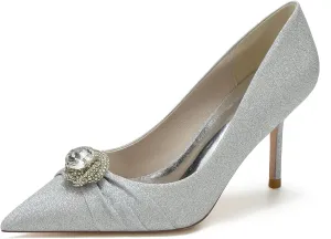 Wedding Bridal Heels Women Pointed Toe High Heel Pumps Satin Ankle Strap Evening Party Dress Stiletto Heel Shoes 8.5Cm