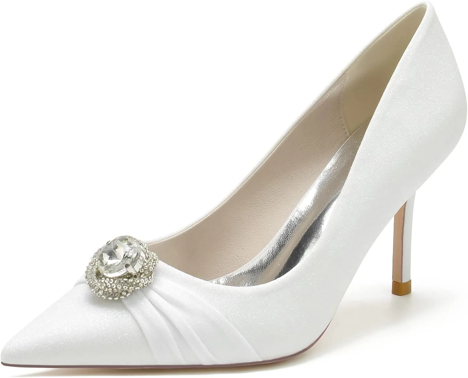 Wedding Bridal Heels Women Pointed Toe High Heel Pumps Satin Ankle Strap Evening Party Dress Stiletto Heel Shoes 8.5Cm