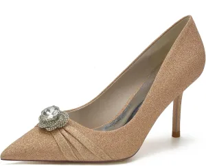 Wedding Bridal Heels Women Pointed Toe High Heel Pumps Satin Ankle Strap Evening Party Dress Stiletto Heel Shoes 8.5Cm