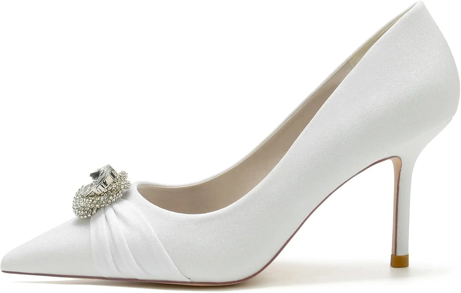 Wedding Bridal Heels Women Pointed Toe High Heel Pumps Satin Ankle Strap Evening Party Dress Stiletto Heel Shoes 8.5Cm